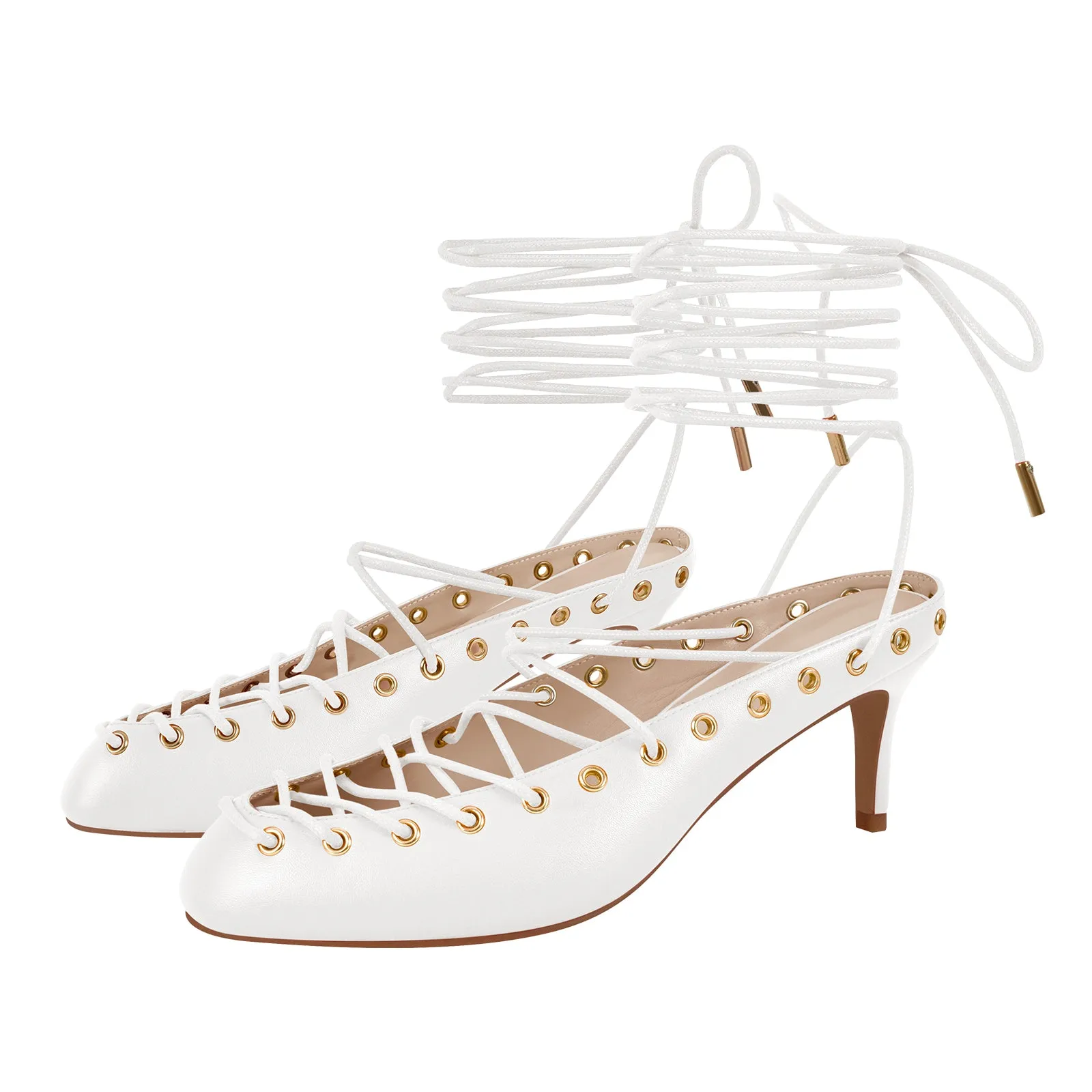 Round Toe Lace-up Mule Pumps