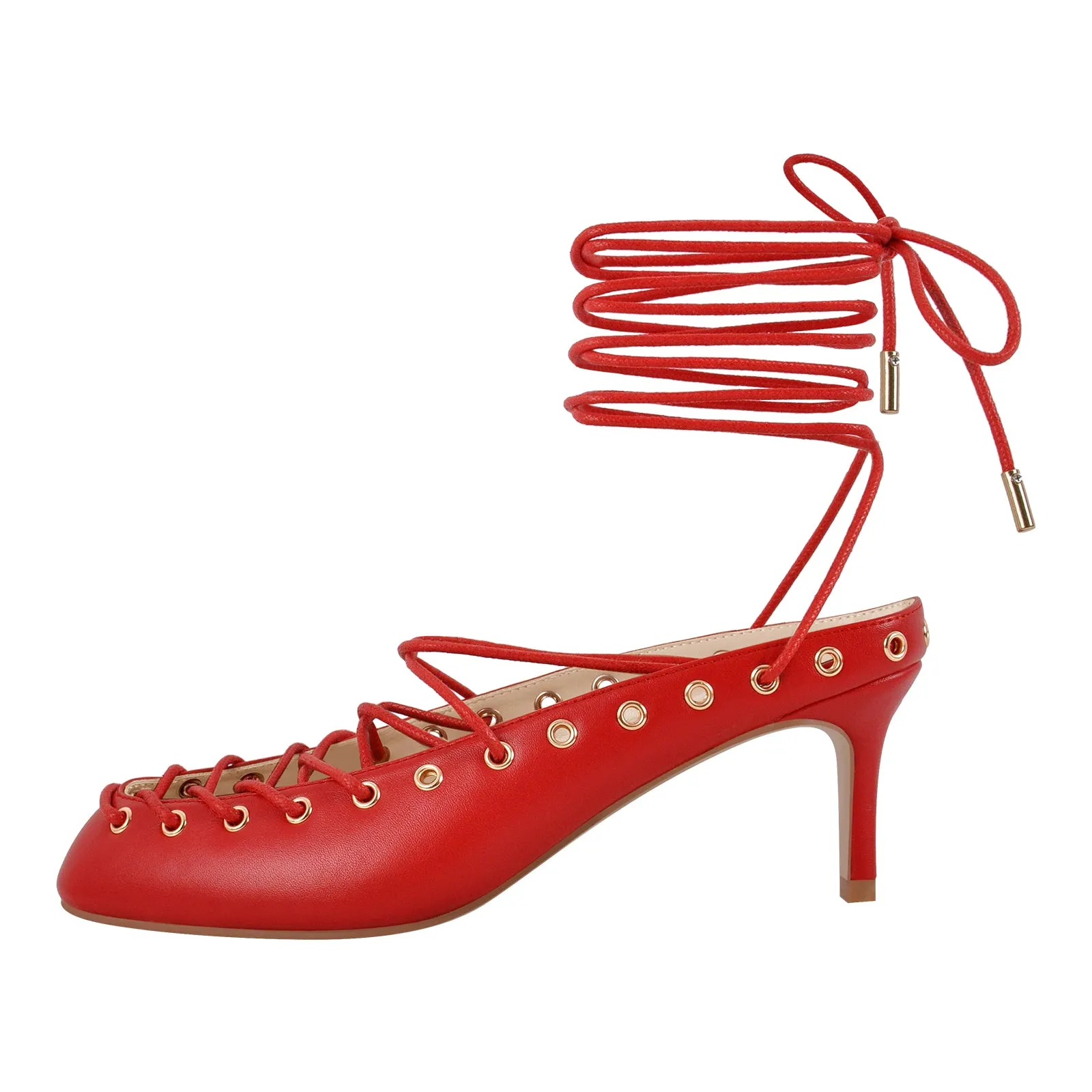 Round Toe Lace-up Mule Pumps