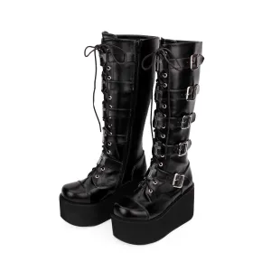 Round Toe Punk style Lolita boots Knee Lace Up High Boots