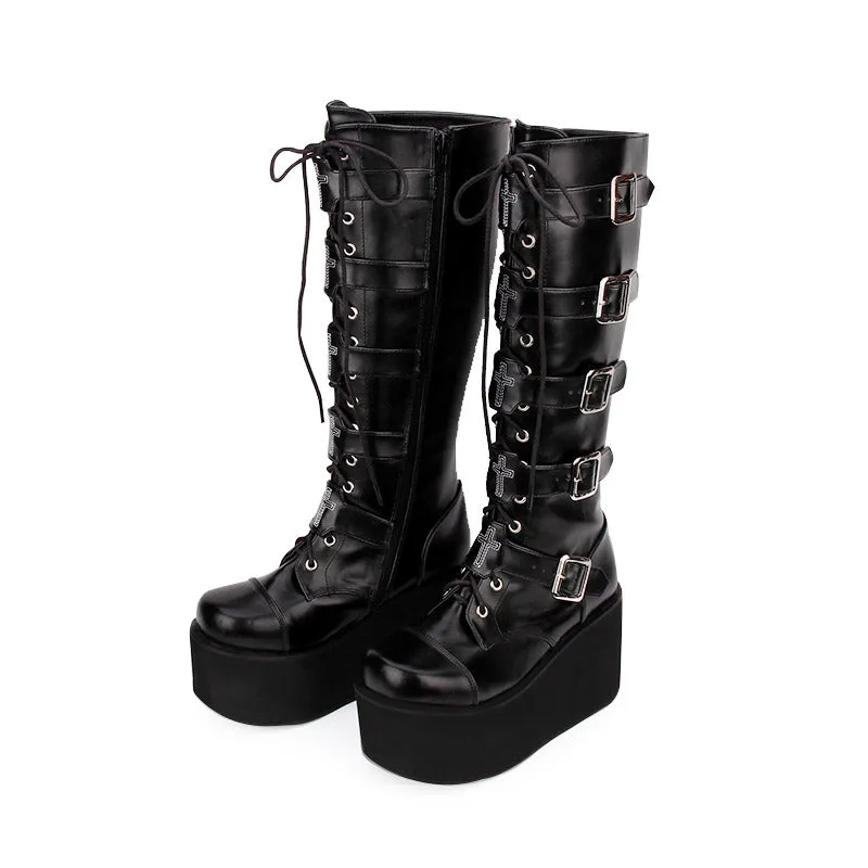 Round Toe Punk style Lolita boots Knee Lace Up High Boots
