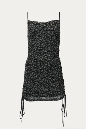 RUCHED FLORAL MINI DRESS