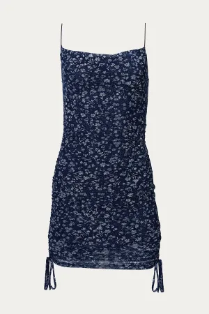 RUCHED FLORAL MINI DRESS