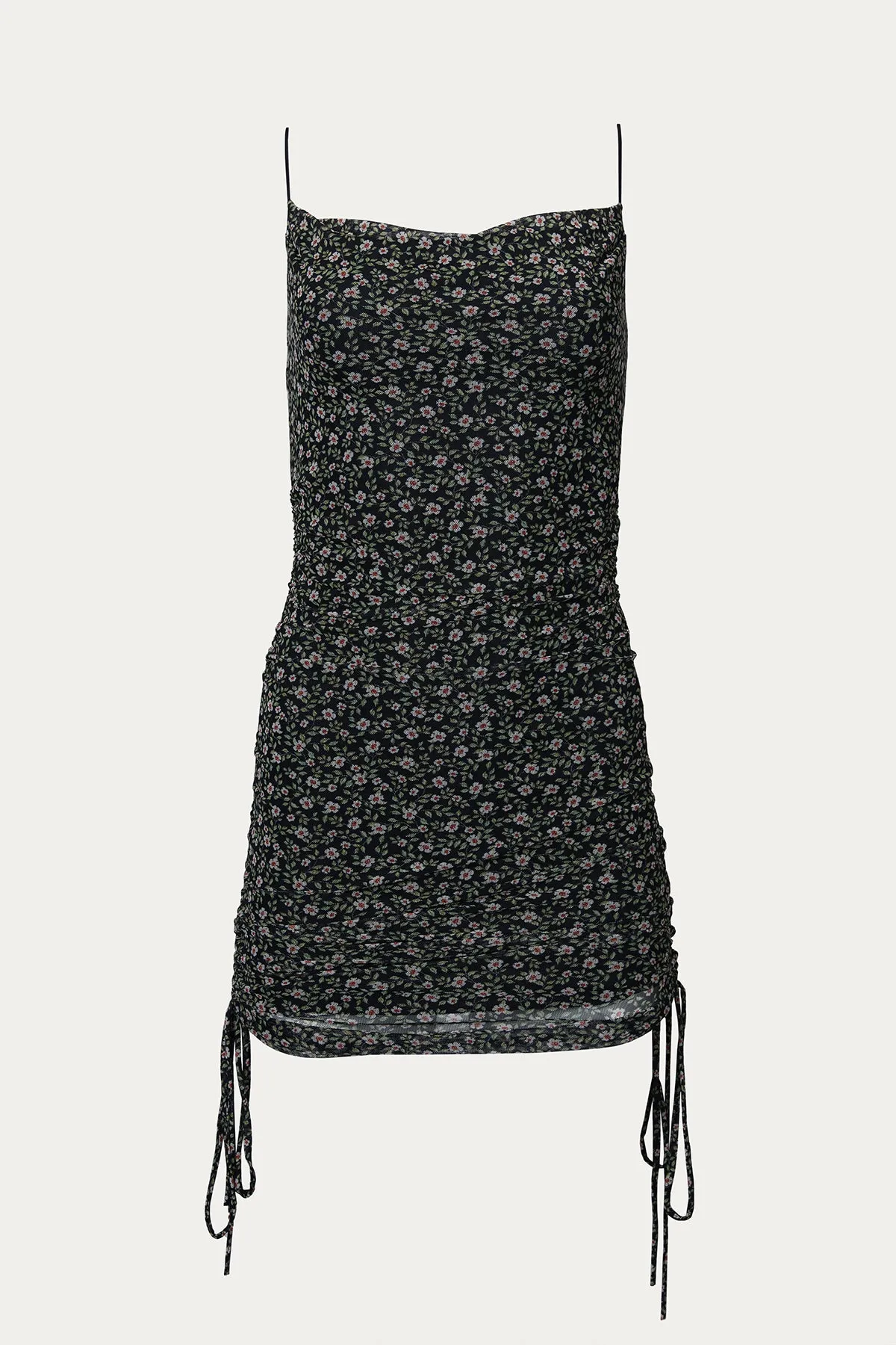 RUCHED FLORAL MINI DRESS
