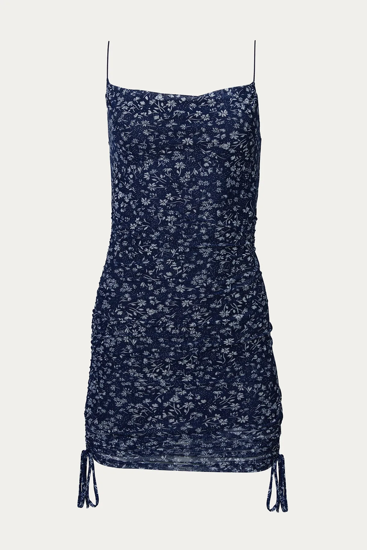 RUCHED FLORAL MINI DRESS