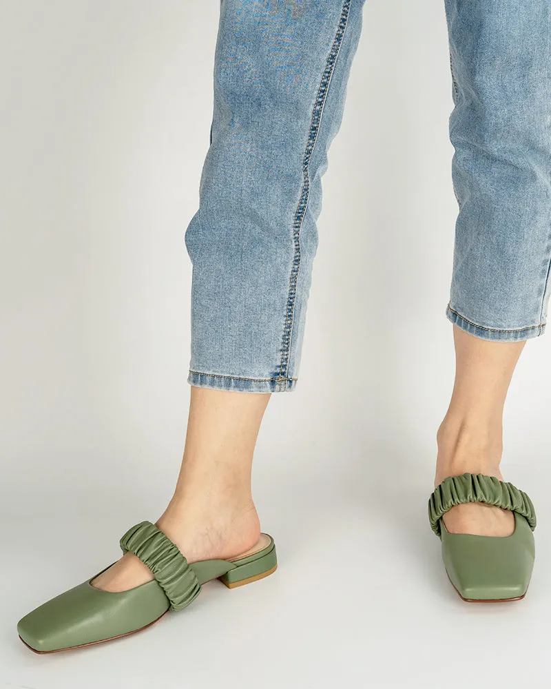 Ruched Strap Shallow Mouth Mules