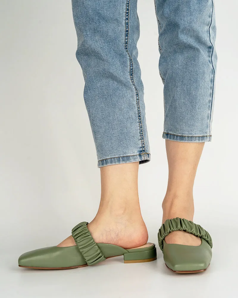 Ruched Strap Shallow Mouth Mules