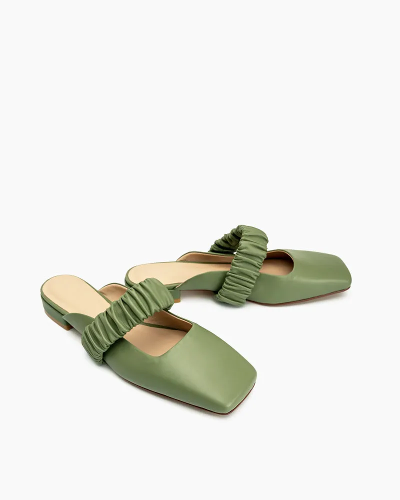 Ruched Strap Shallow Mouth Mules