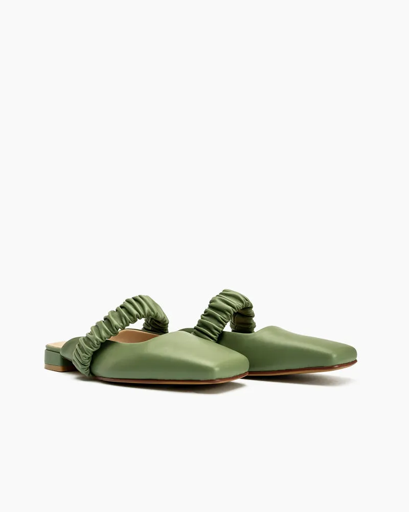 Ruched Strap Shallow Mouth Mules