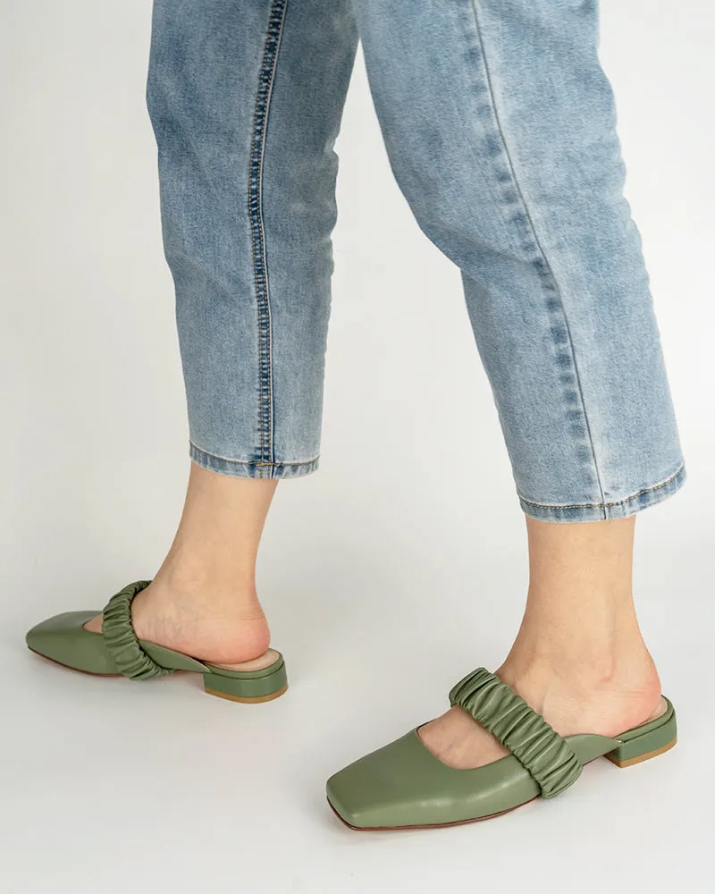 Ruched Strap Shallow Mouth Mules
