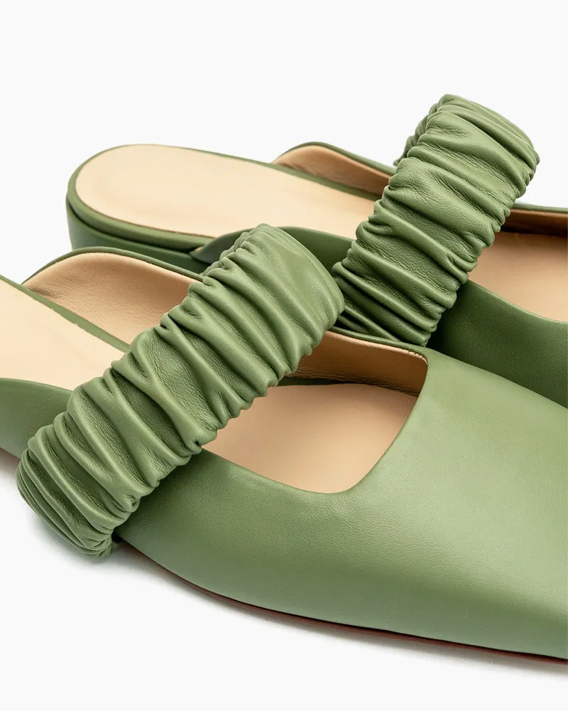 Ruched Strap Shallow Mouth Mules
