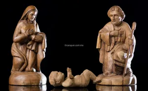 Sacred Family Nativity Joseph, Mary & Baby Jesus Wood Carving