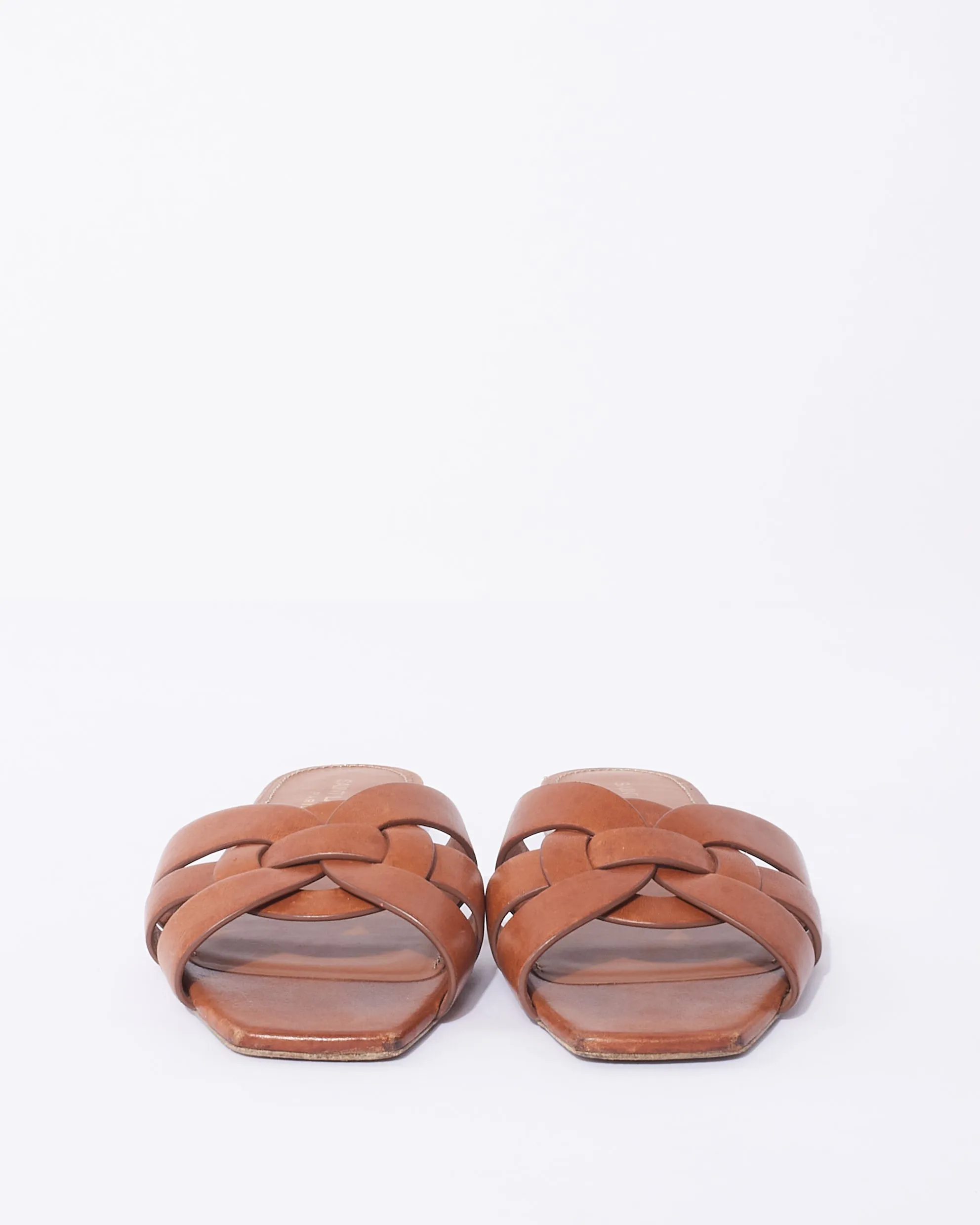 Saint Laurent Brown Leather Tribute Slide Sandals - 38