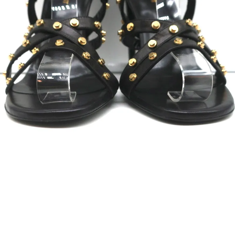 Saint Laurent Studded Sandals Jerry Black Leather Size 39 Strappy Heels NEW