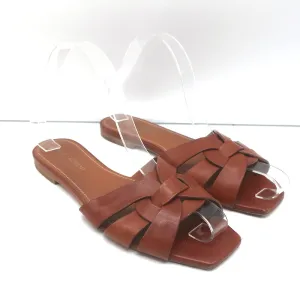 Saint Laurent Tribute Mules Brown Leather Size 36.5 Flat Slide Sandals