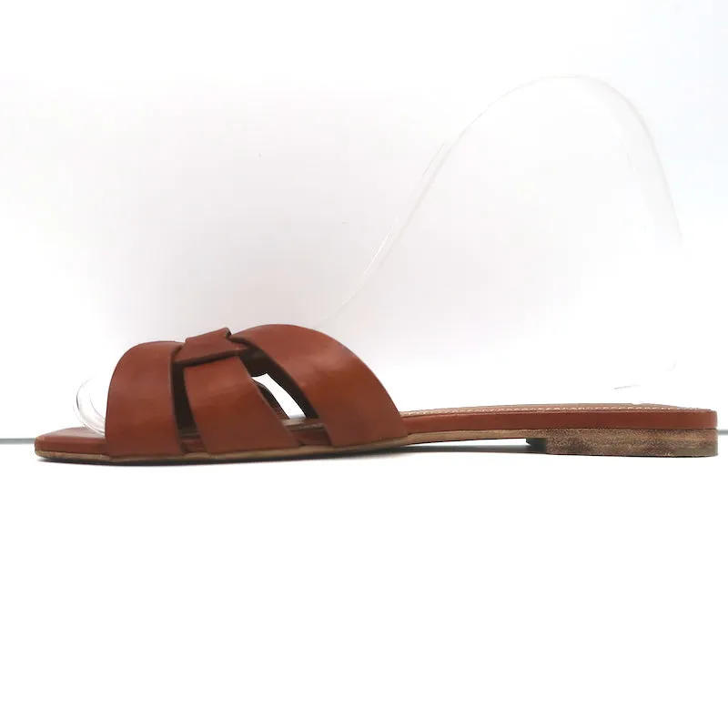 Saint Laurent Tribute Mules Brown Leather Size 36.5 Flat Slide Sandals