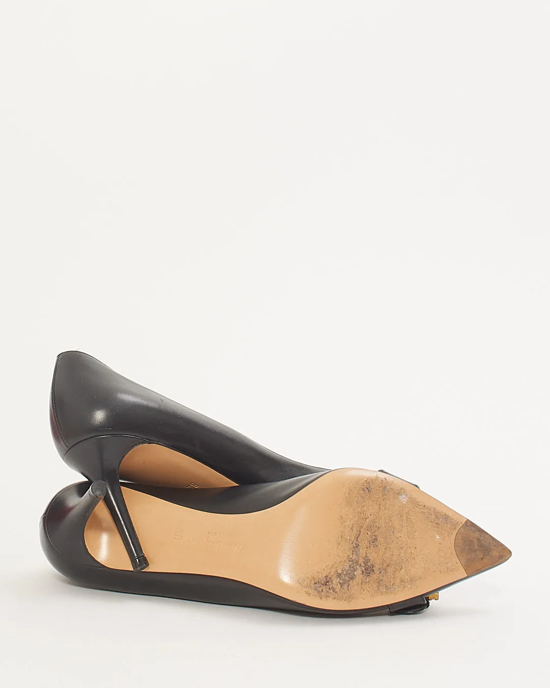 Salvatore Ferragamo Black Leather Buckle Pointed Toe Pumps - 8B
