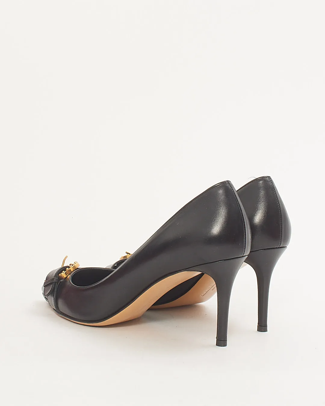Salvatore Ferragamo Black Leather Buckle Pointed Toe Pumps - 8B
