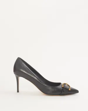 Salvatore Ferragamo Black Leather Buckle Pointed Toe Pumps - 8B
