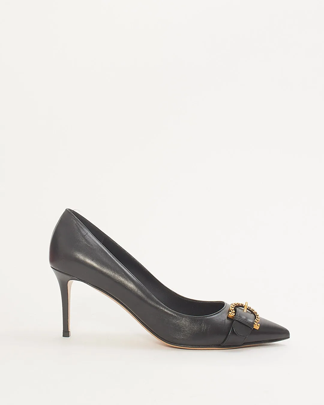 Salvatore Ferragamo Black Leather Buckle Pointed Toe Pumps - 8B