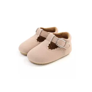 Sand scalloped trim Mary Jane shoes with buckle