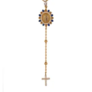 Sapphire & Diamond Virgin Mary Cross Pendant Gold Chain Necklace