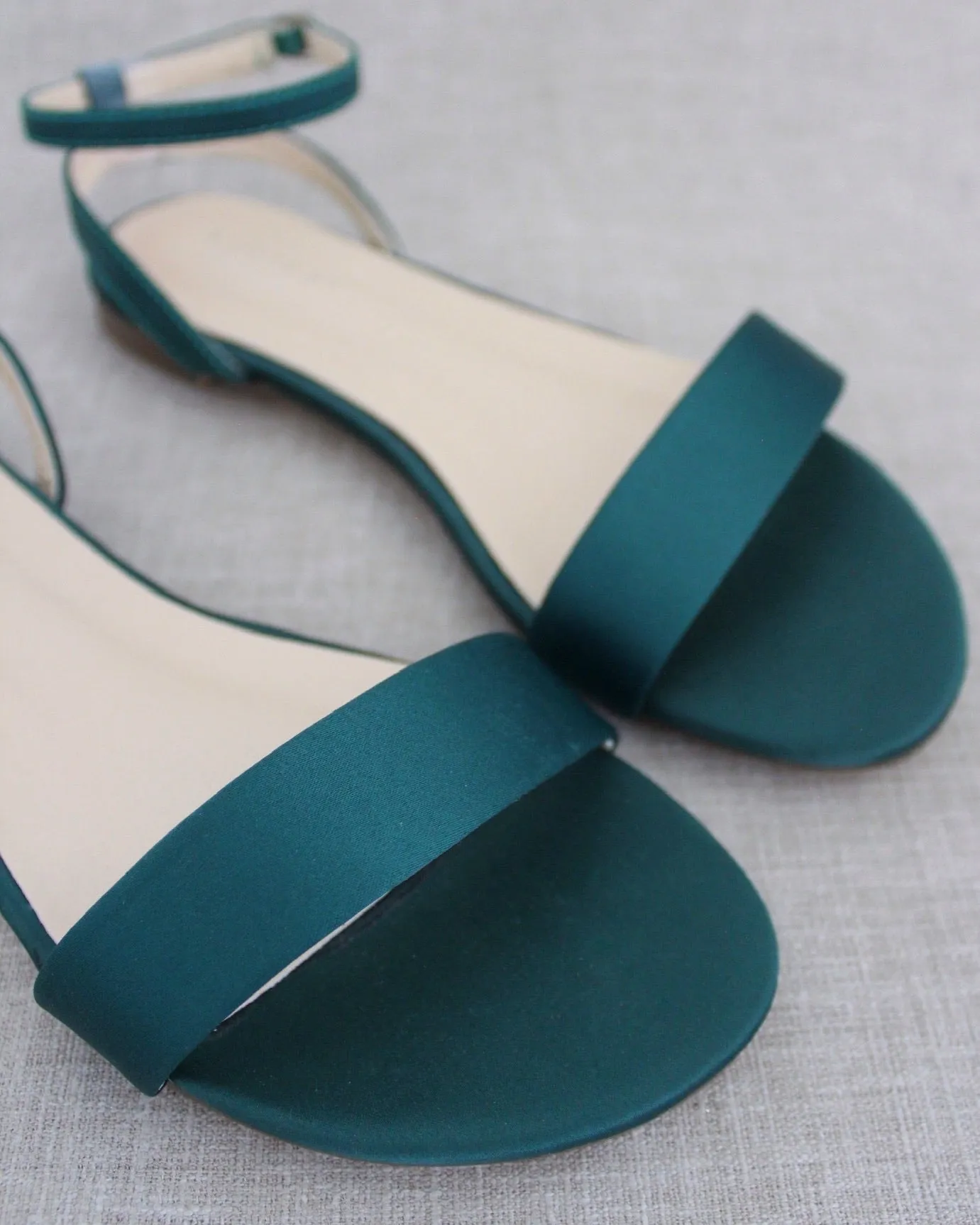 Satin Flat Sandal with Ankle Strap
