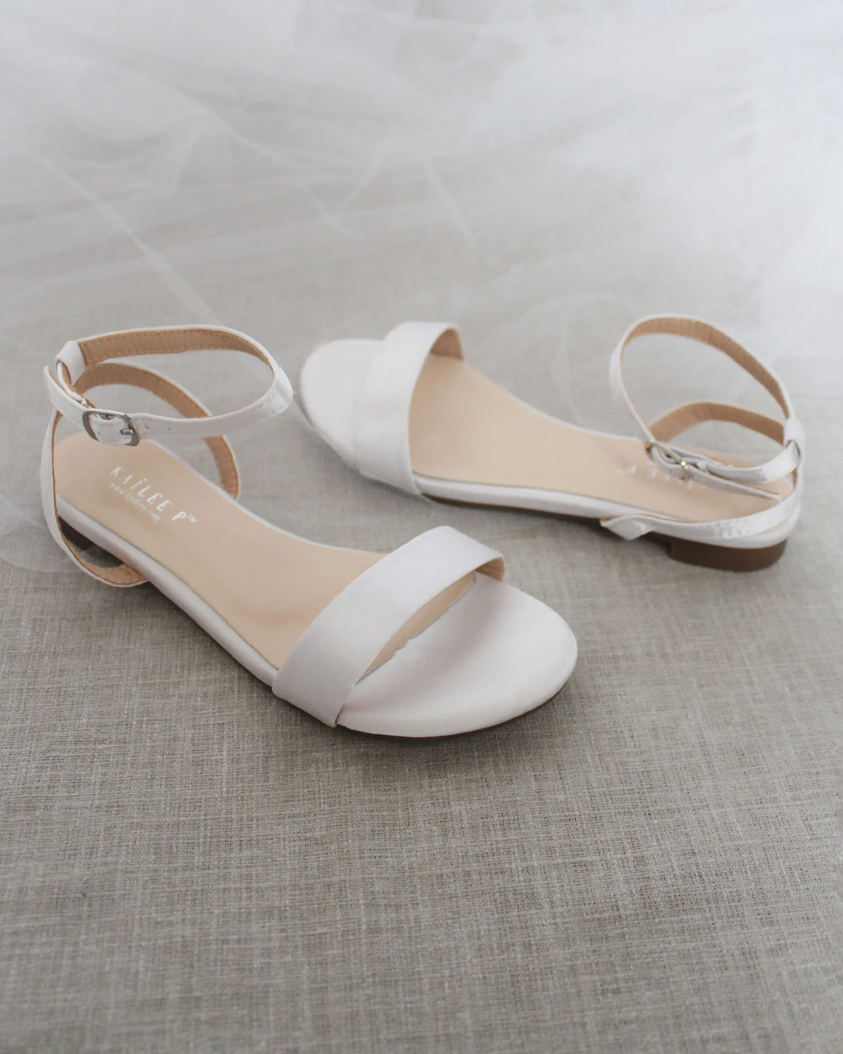 Satin Flat Sandal with Ankle Strap