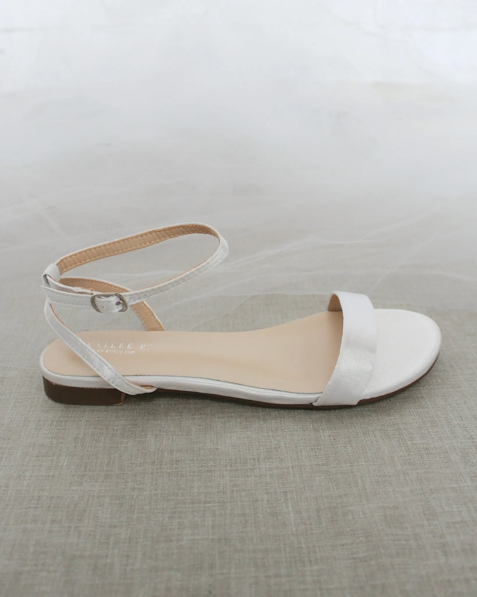 Satin Flat Sandal with Ankle Strap