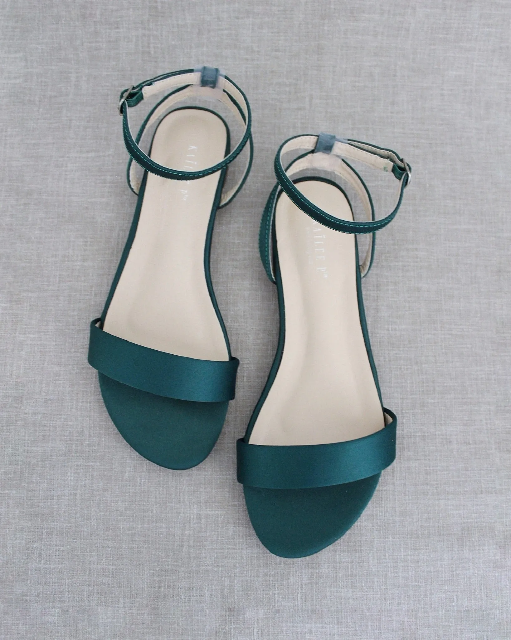 Satin Flat Sandal with Ankle Strap