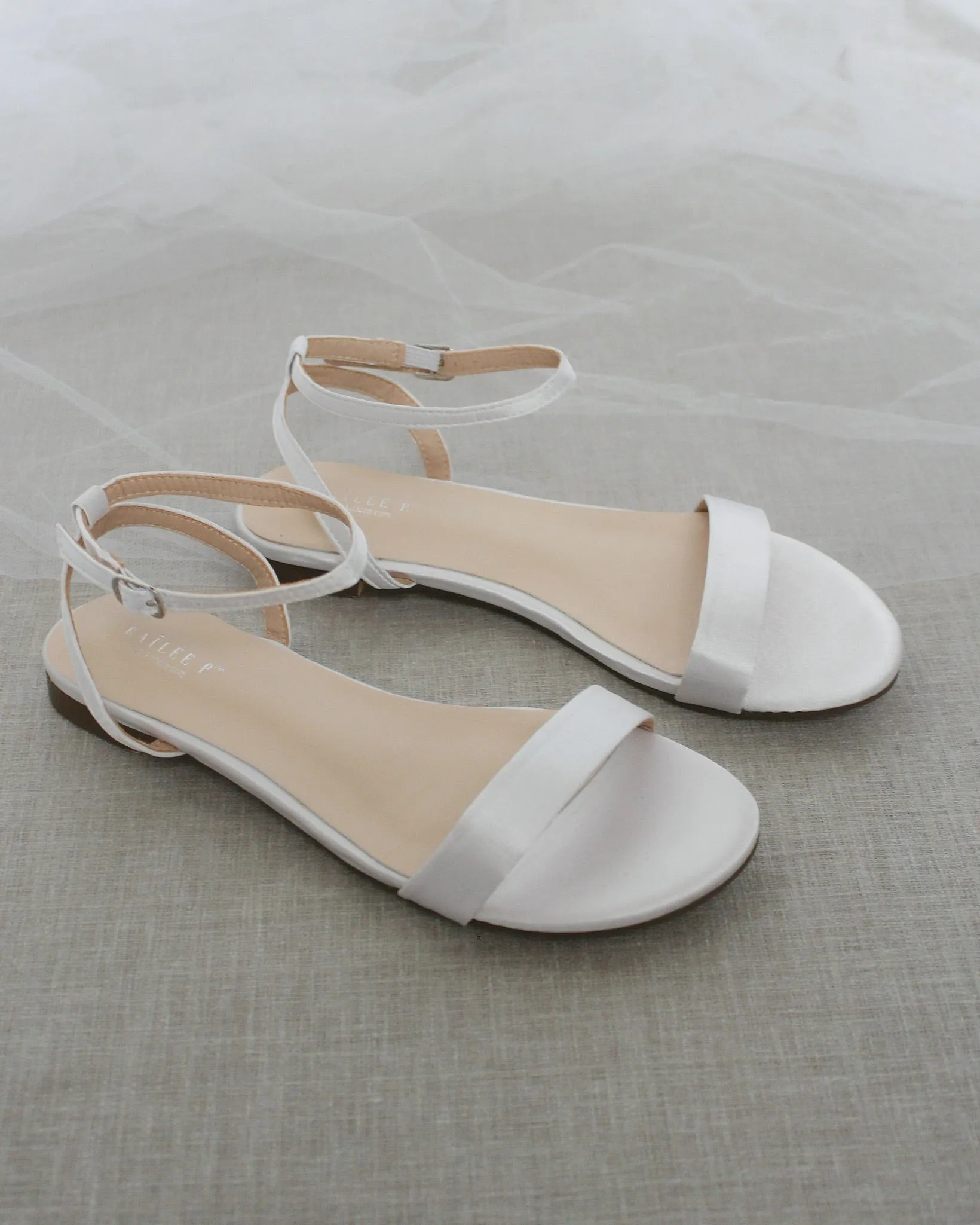 Satin Flat Sandal with Ankle Strap