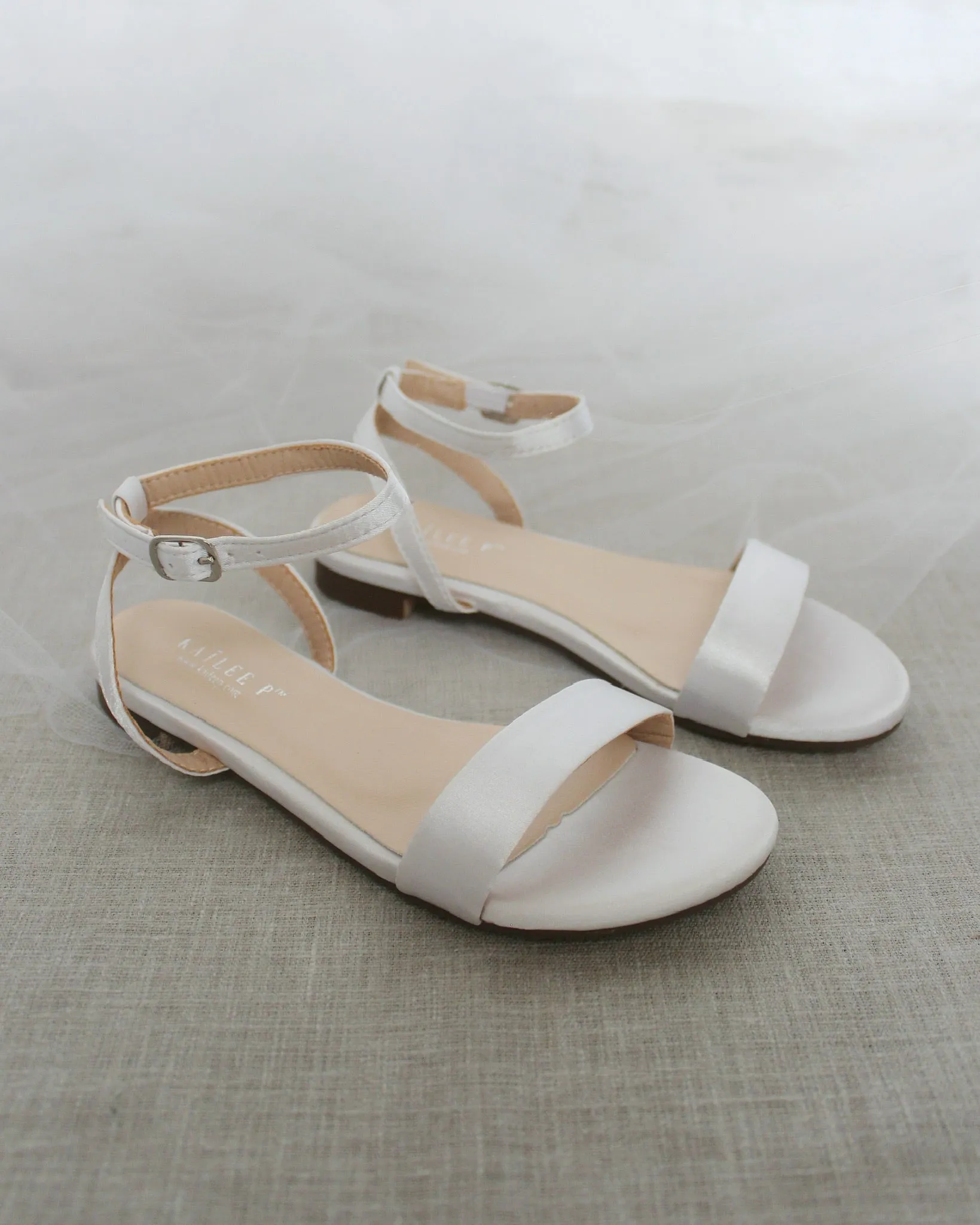 Satin Flat Sandal with Ankle Strap