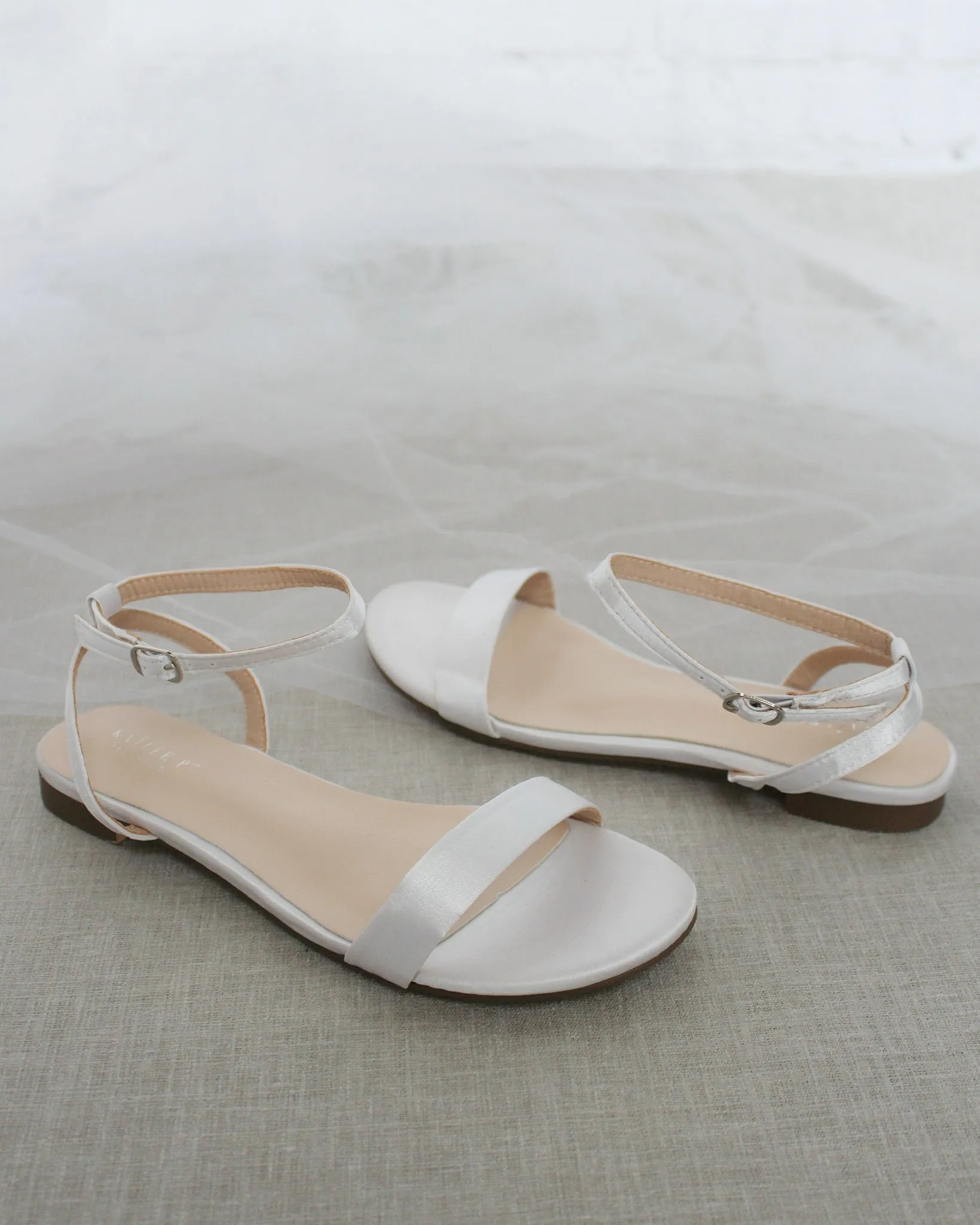 Satin Flat Sandal with Ankle Strap