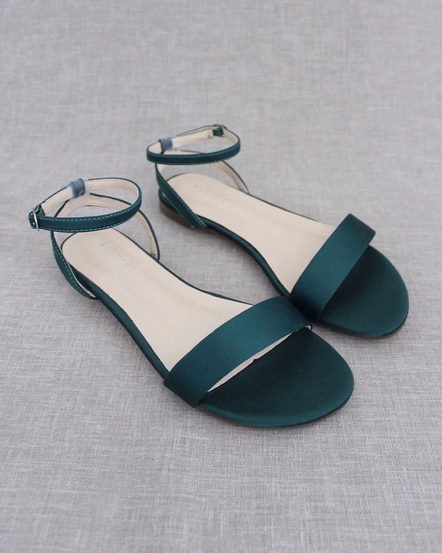 Satin Flat Sandal with Ankle Strap