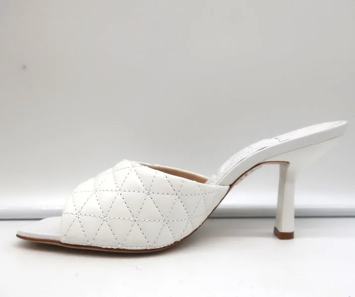 Schutz Fryda Mules White Quilted Leather Size 9 Open Toe Sandals NEW