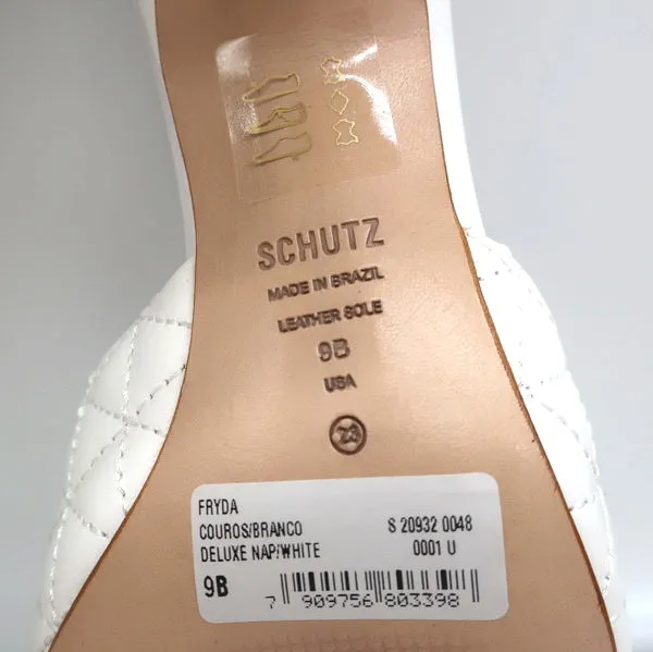 Schutz Fryda Mules White Quilted Leather Size 9 Open Toe Sandals NEW