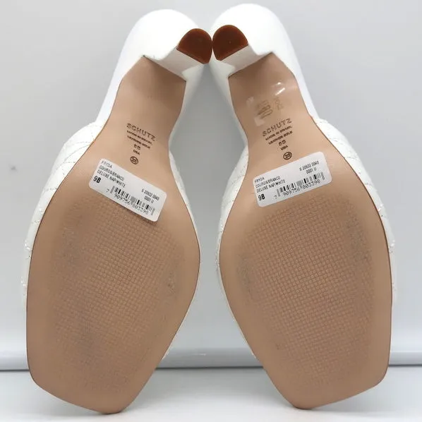 Schutz Fryda Mules White Quilted Leather Size 9 Open Toe Sandals NEW