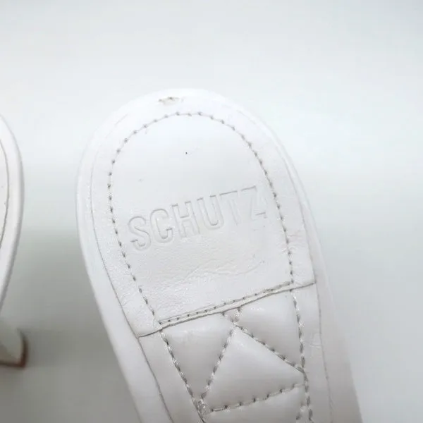Schutz Fryda Mules White Quilted Leather Size 9 Open Toe Sandals NEW
