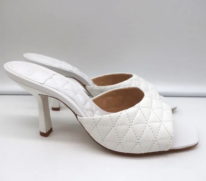 Schutz Fryda Mules White Quilted Leather Size 9 Open Toe Sandals NEW