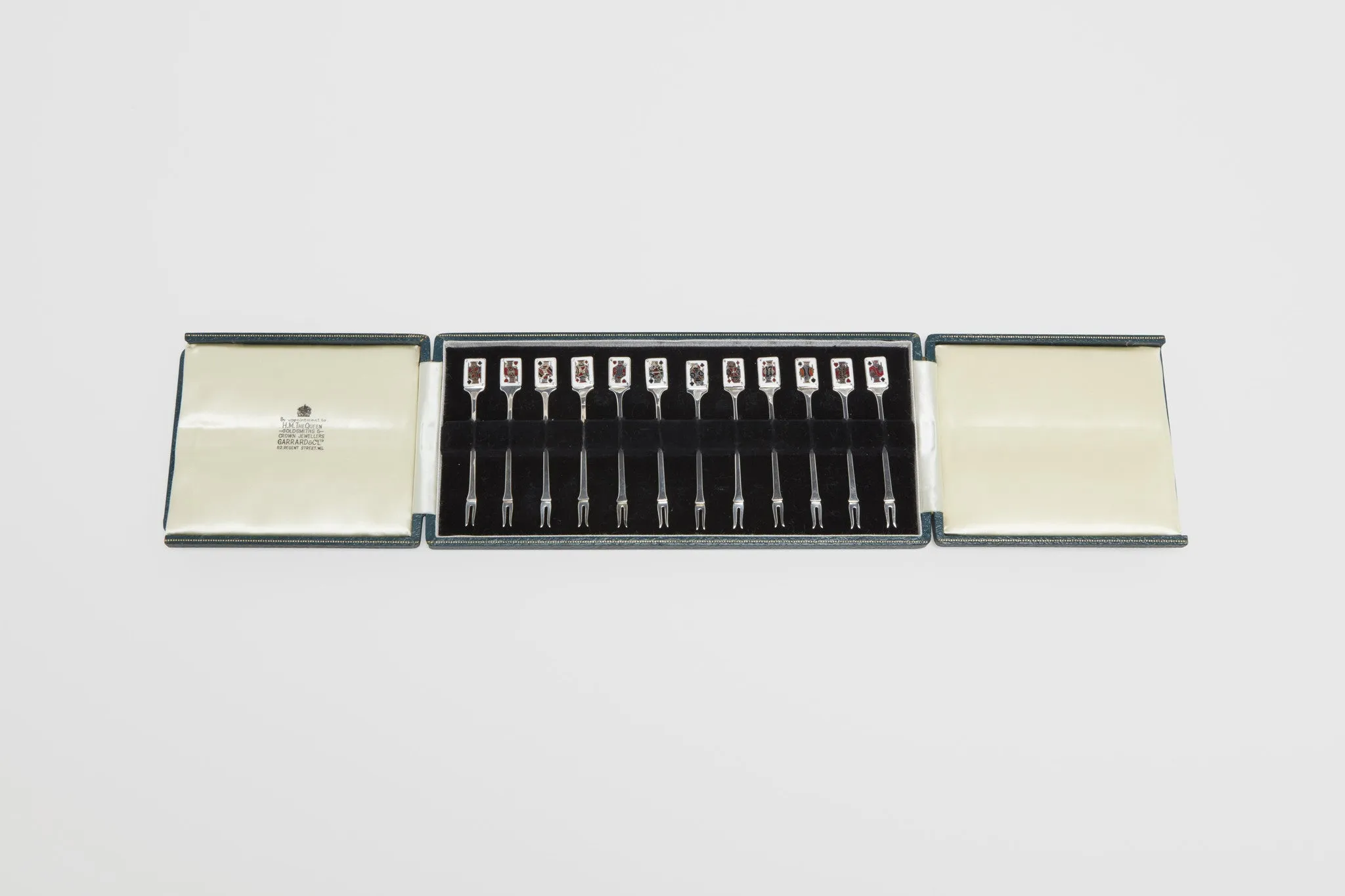 Set of Sterling and Enamel Playing Card Cocktail Sticks