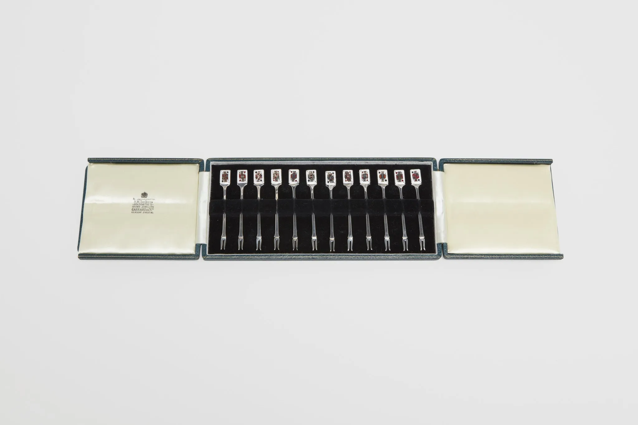 Set of Sterling and Enamel Playing Card Cocktail Sticks