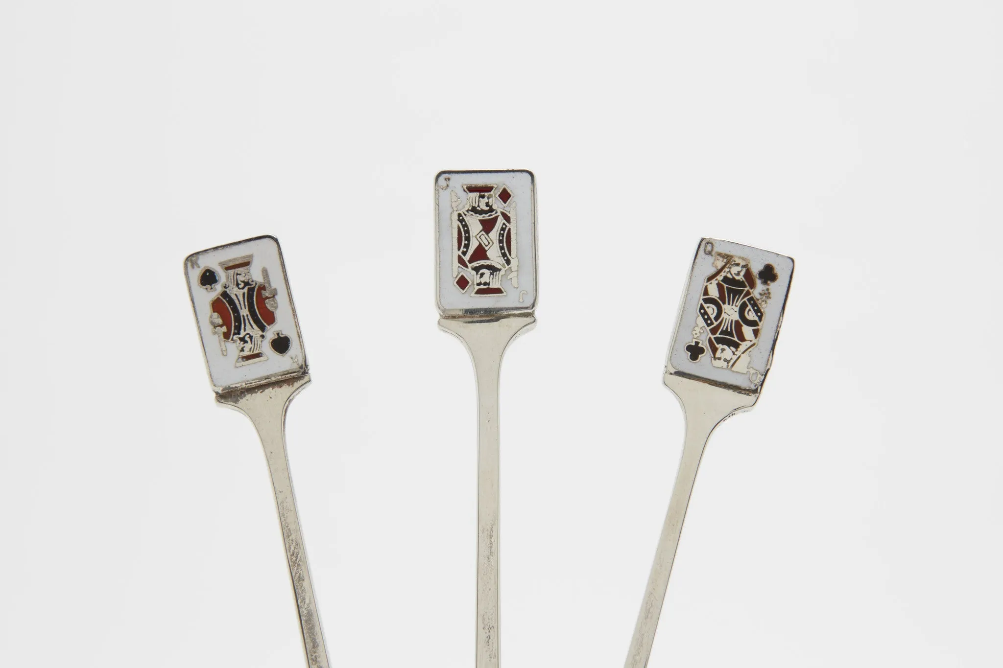 Set of Sterling and Enamel Playing Card Cocktail Sticks