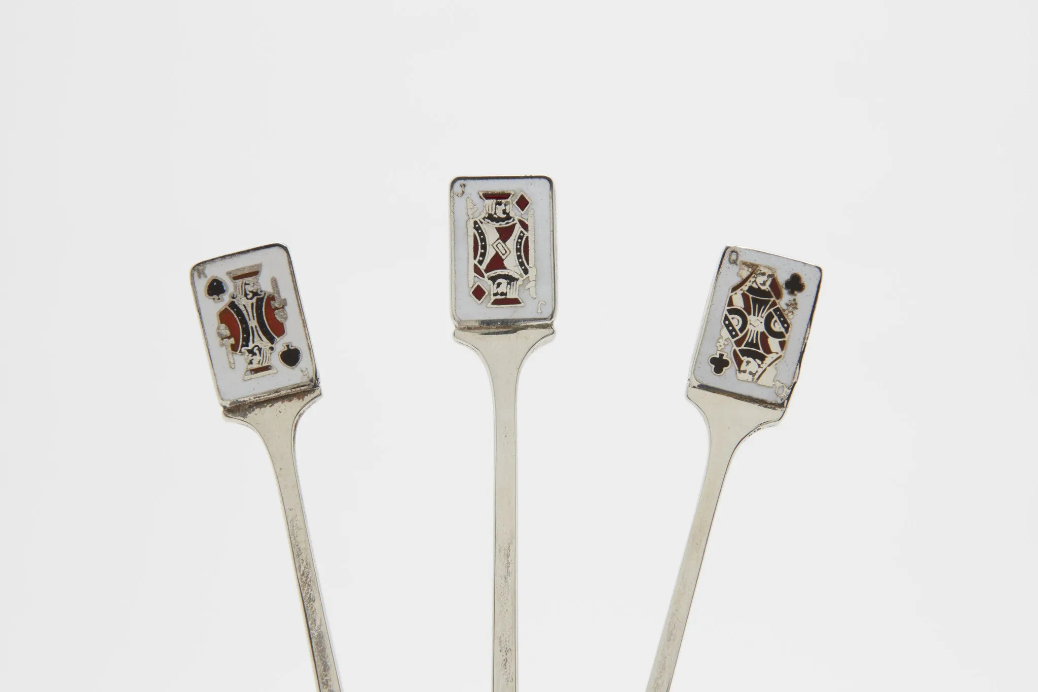 Set of Sterling and Enamel Playing Card Cocktail Sticks