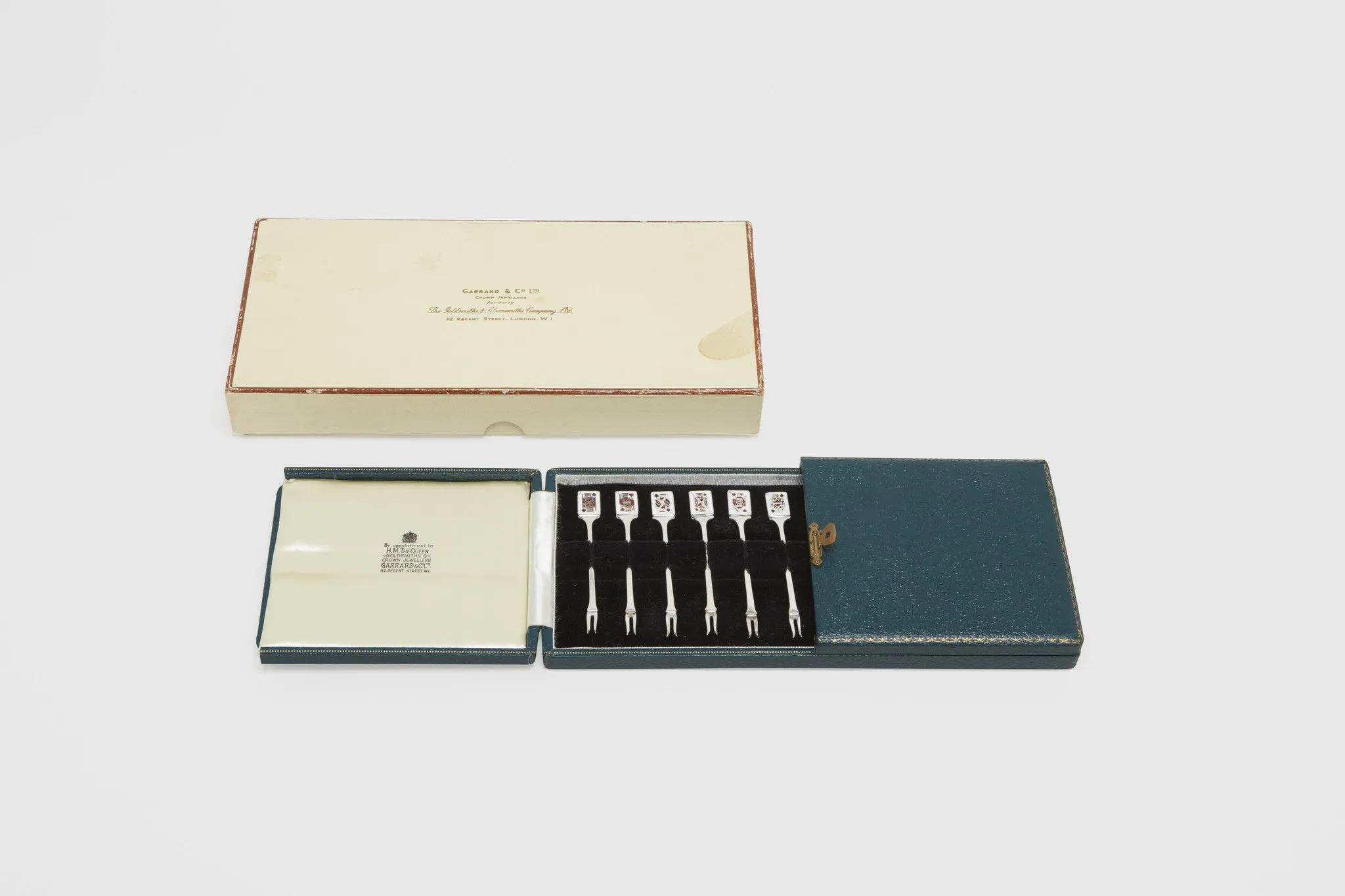 Set of Sterling and Enamel Playing Card Cocktail Sticks