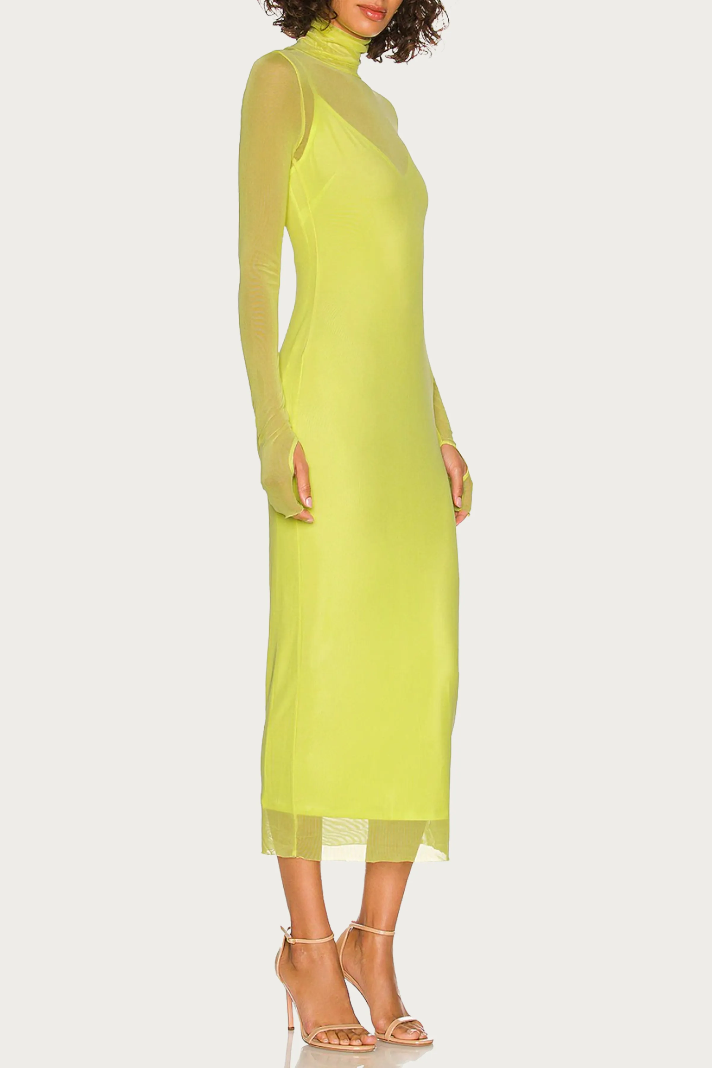 SHAILENE POWER MESH TURTLENECK MIDI DRESS