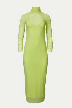 SHAILENE POWER MESH TURTLENECK MIDI DRESS