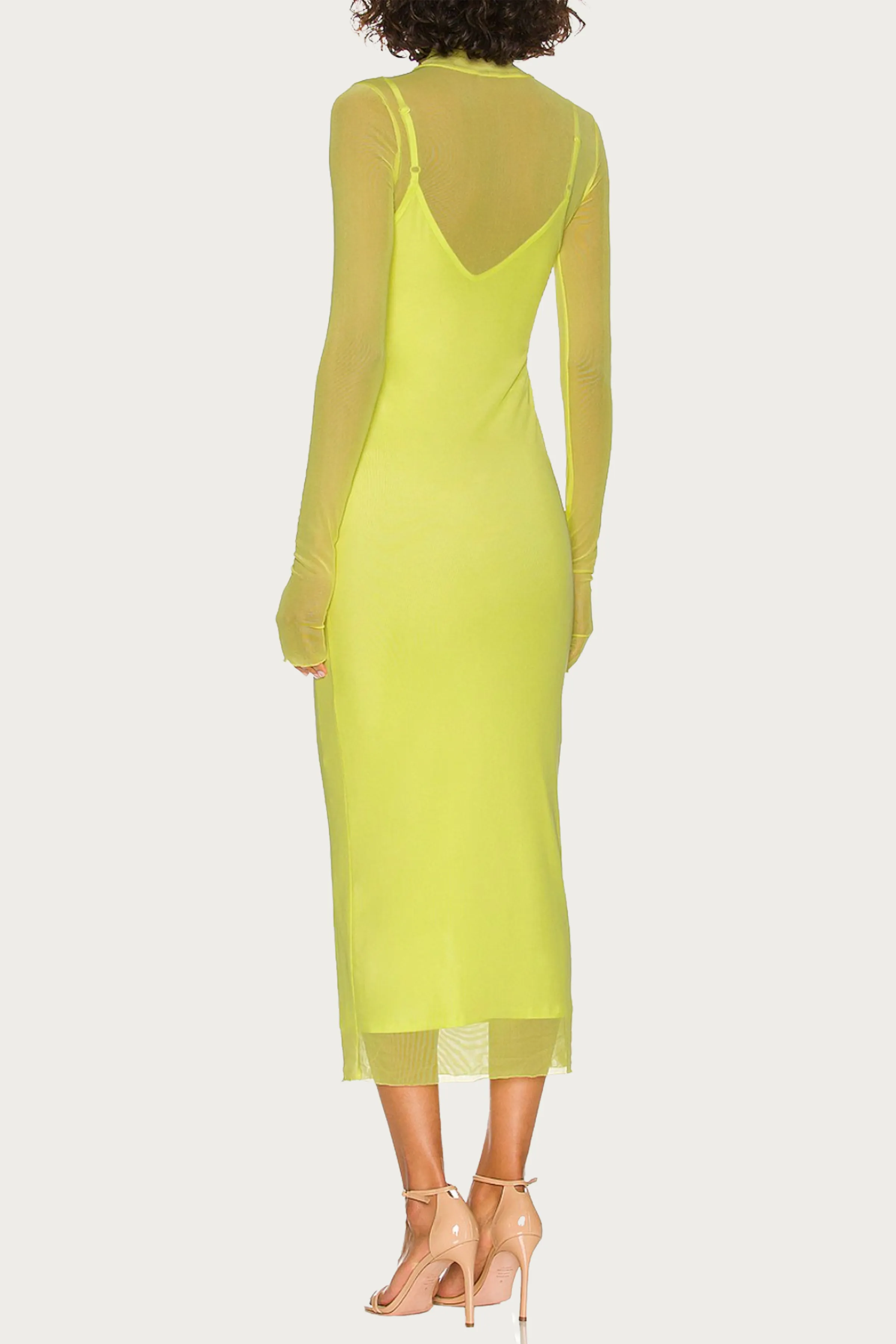 SHAILENE POWER MESH TURTLENECK MIDI DRESS