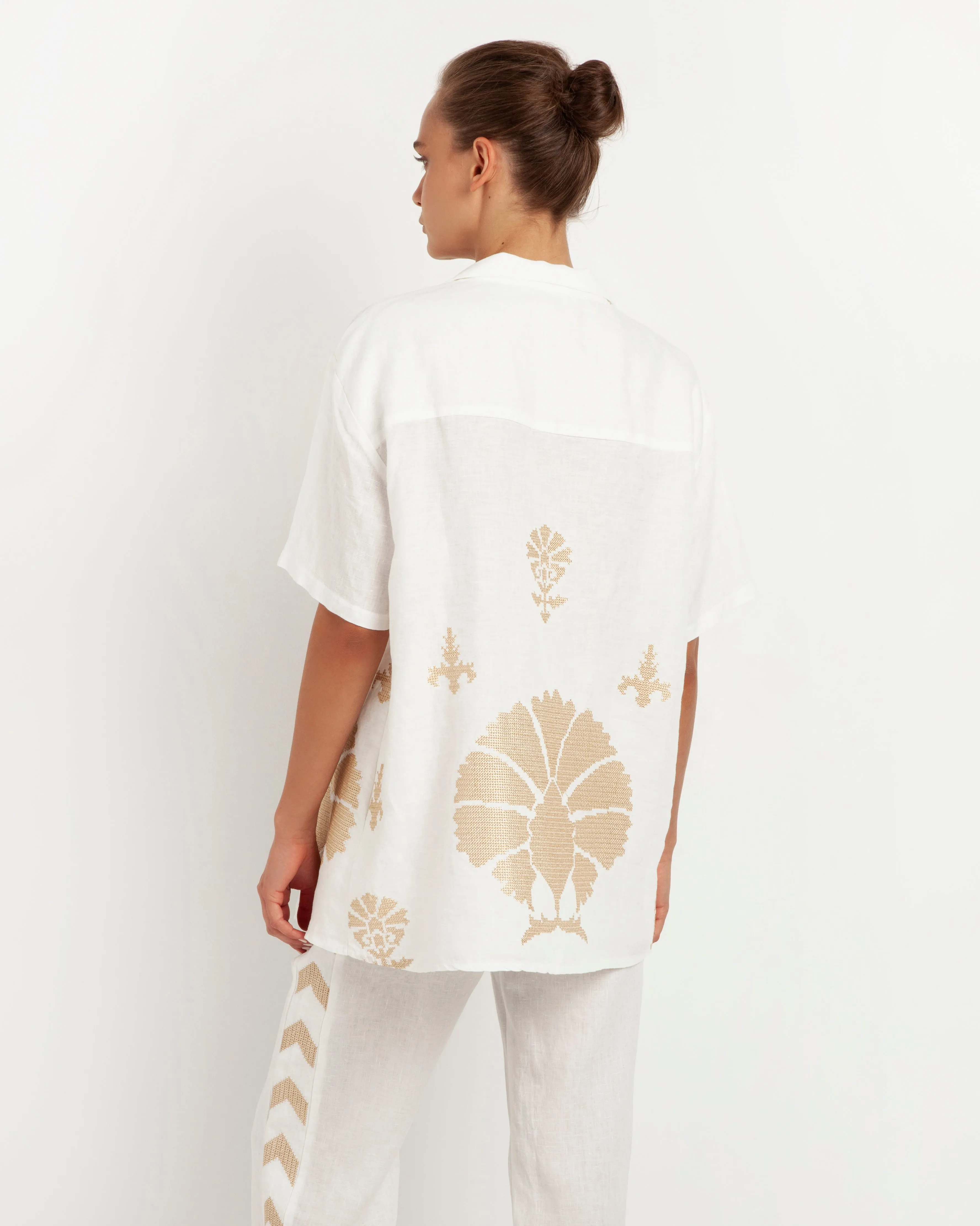 SHIRT PEACOCK - WHITE & GOLD