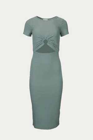 SHORT SLEEVE SOLID RIB MIDI DRESS