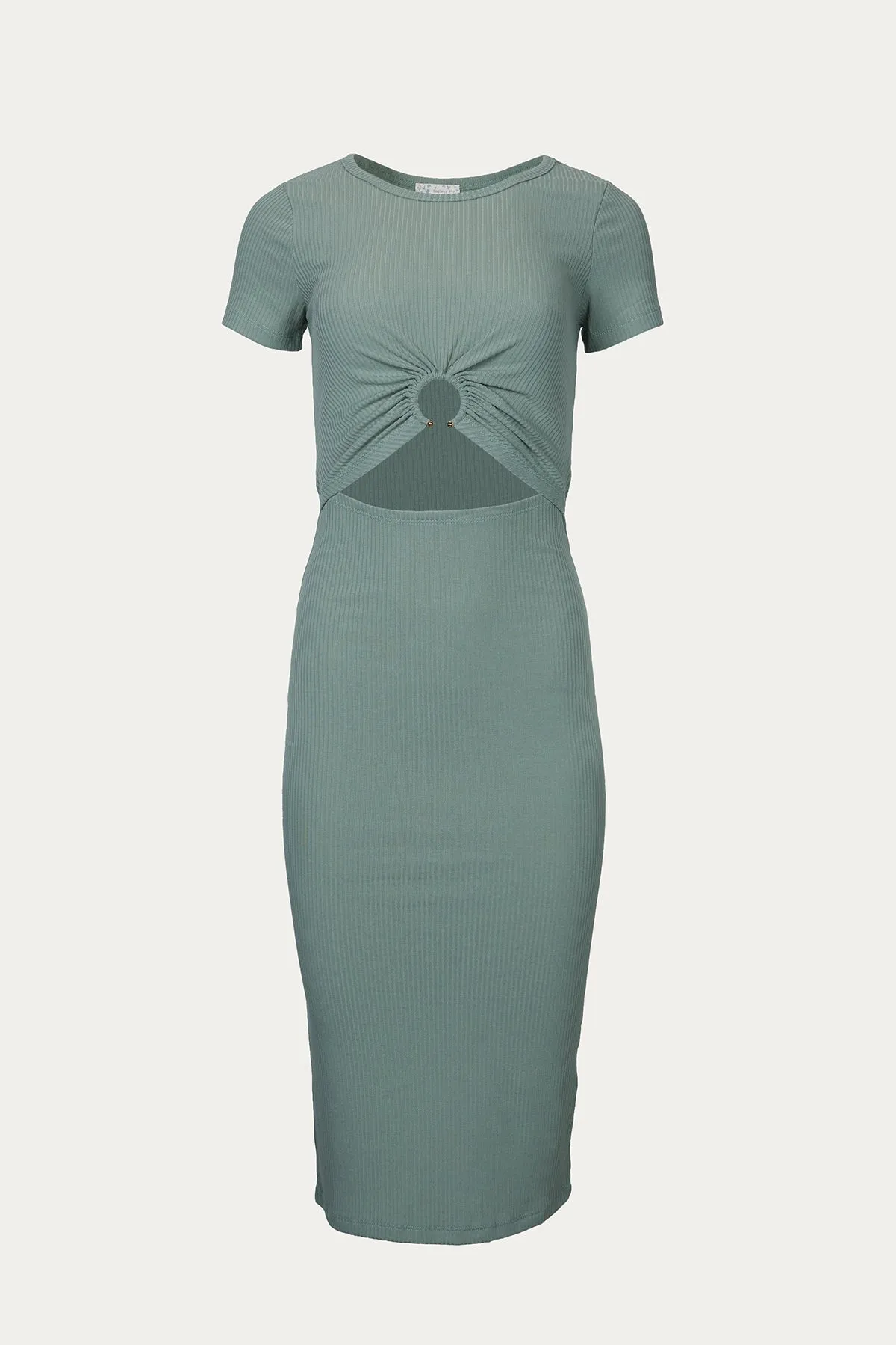 SHORT SLEEVE SOLID RIB MIDI DRESS
