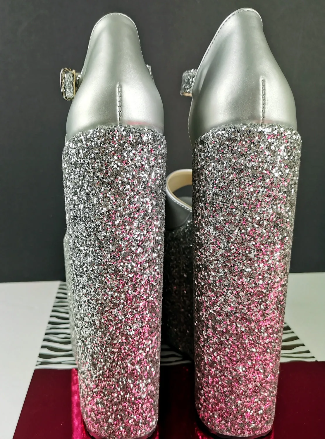 Silver Glitter Heel Platform Wedges